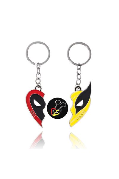 Choice K00854 مجموعة سلسلة مفاتيح فيلم Deadpool وWolverine Best Bubs على شكل قلب منقسم وسلسلة مفاتيح متطابقة