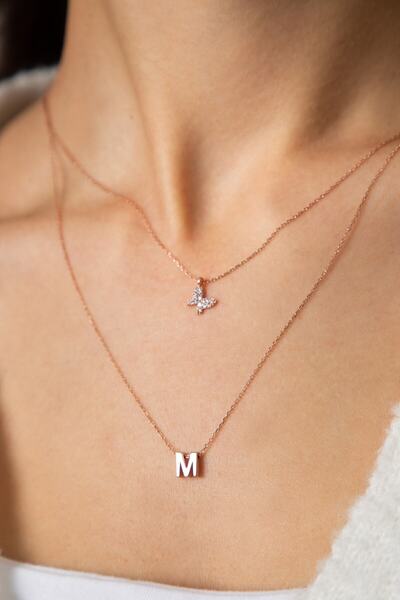 Papatya Silver Kadın Asansörlü Kelebek Ve Harf Model 925 Ayar Gümüş Kolye