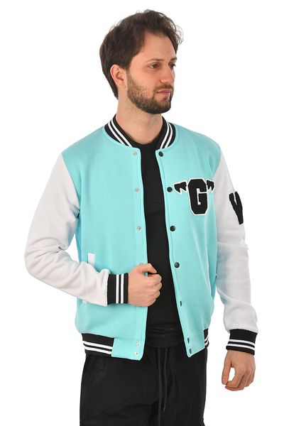 Rizz up Мъжко светлосиньо яке с бродирана тринишкова яка тип колеж 2304777