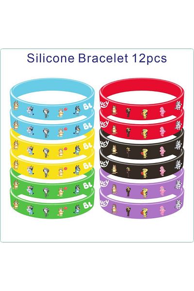 Choice 12pcs Cartoon Silicone Bracelet Bluey Family Animated Image Wristband Multi-Color Cute Dog Pattern S