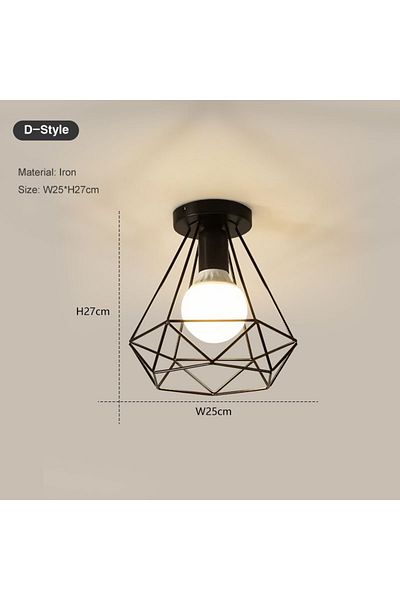 Choice D No Bulb Vintage E27 Ceiling Lights Ceiling Lamps For Corridor Foyer Aisle Black Metal Indoor Cage