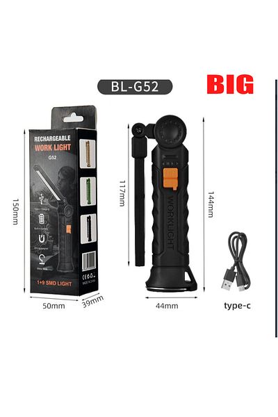 XIWANGFIRE G117-BIG Led Work Light Magnetic Base Hook Rechargeable 360°Rotating Portable Handheld Flashlight Fo