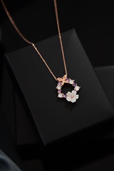 Papatya Silver 925 Ayar Gümüş Rose Kaplama Tasarım Kelebekli Sedef Manolya Çi...