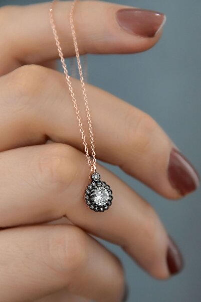 Papatya Silver 925 Ayar Gümüş Rose Kaplama Elmas Montür Tektaş Kadın Kolye