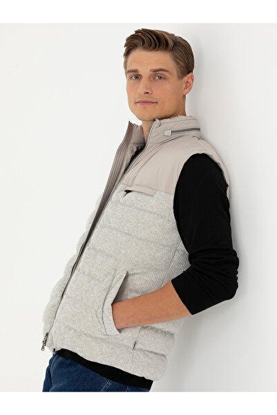 Cacharel Gri Melanj Slim Fit Dolgulu Pamuk Karışımlı Mont Yelek 50274460-VR086
