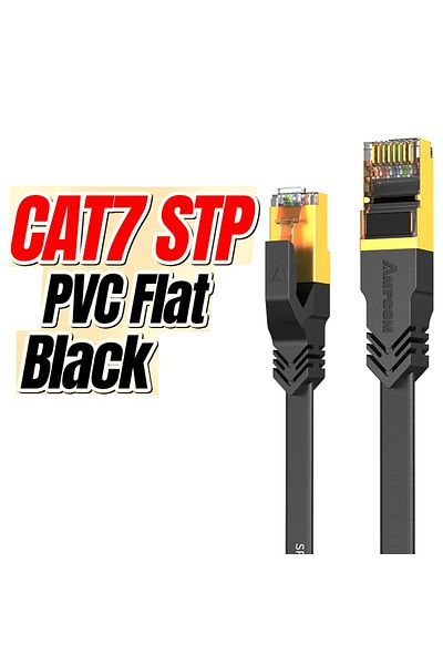 Choice كابل إيثرنت AMPCOM CAT7 من مادة PVC باللون الأسود بطول 3 أمتار وكابل شبكة LAN مسطح وكابل شبكة SFTP RJ45 دائري من Cat 7 للإنترنت