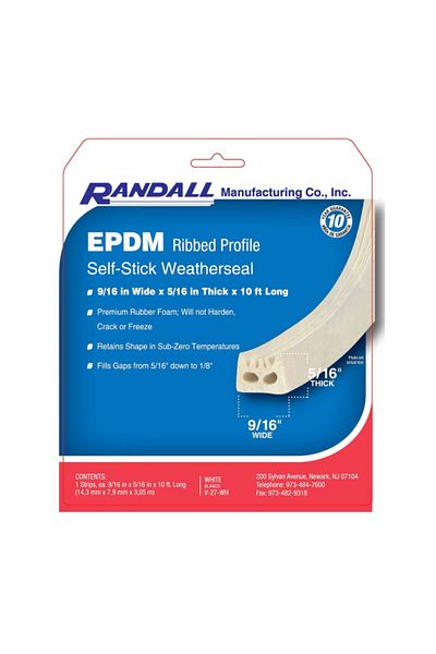 RANDALL EPDM Ribbed Profile Self-Stick Rubber Foam Weatherseal