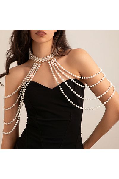 Choice White Color Ingemark New in 2024 Bridal Tassel Imitation Pearl Shoulder Chain Necklace for Women Ele