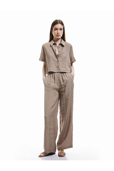 Koton Modal Fabric Buttoned Side Pocket Straight Loose Wide Leg Trousers