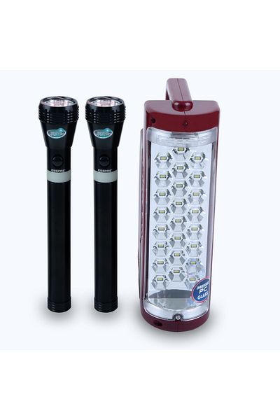 Geepas Rechargeable LED Lantern & 2Pcs Torch| With 24 Pcs Super Bright LEDs |Light Dimmer Function