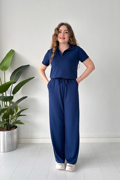 MaziButik Polo Neck Modal Suit Navy Blue