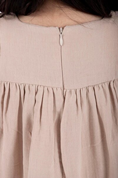 zepkids Κοριτσίστικο φόρεμα με λαιμόκοψη με βολάν ώμους σε μπεζ χρώμα