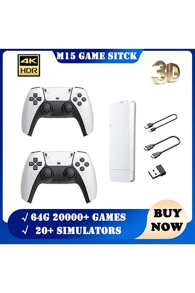 Choice WHITE M15 Game Stick Mini TV Handheld Game Console Wireless Gamepads Video Game 64G 20000+ Retro Gam
