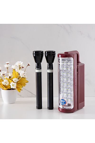 Geepas Rechargeable LED Lantern & 2Pcs Torch| With 24 Pcs Super Bright LEDs |Light Dimmer Function