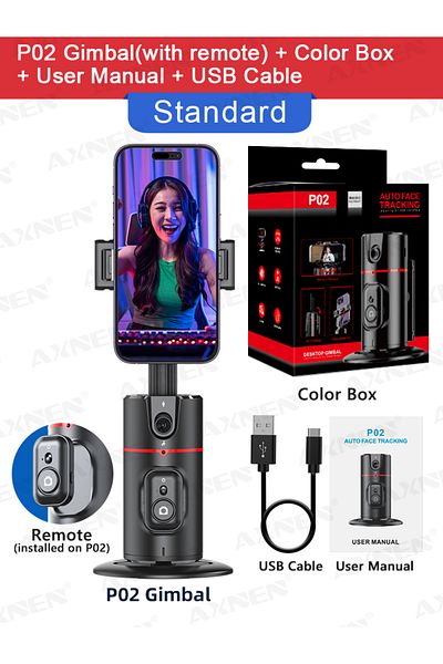 Choice مثبت Gimbal P02 يدور 360 درجة، مثبت Gimbal لتتبع الوجه على سطح المكتب لالتقاط صور سيلفي من أجل Tik