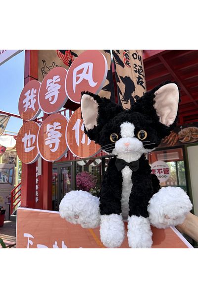 Choice D-40cm Cute Black Cat Plush Toy Throw Pillow Khaki Curly KUKI Black Cat Long Hair Doll Stuffed Anima