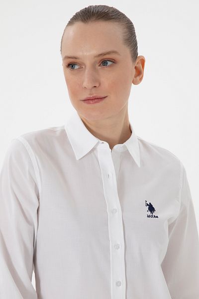 U.S. Polo Assn. Cămașă de bază albă cu mânecă lungă de damă 50298091 -VR013