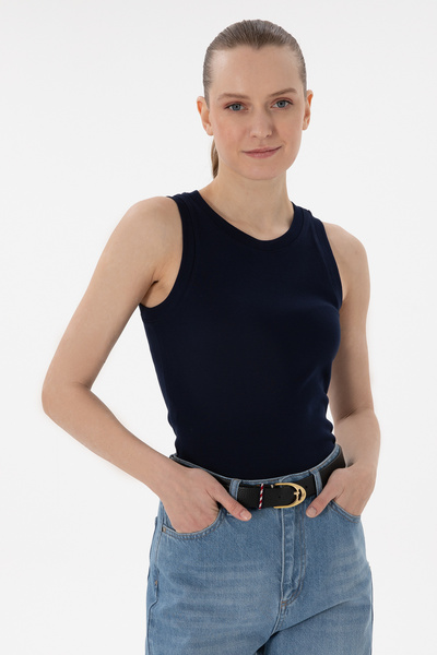 U.S. Polo Assn. Tricou de bază pentru femei, albastru bleumarin, fără mâneci,...