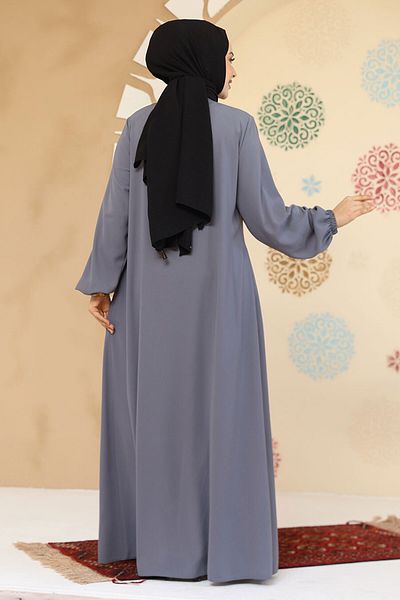 Neva Style Abaya hijab gri cu fermoar 45295GR