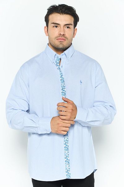 TailorByrd Men Regular Fit Stripe Long Sleeves Casual Shirt, Blue