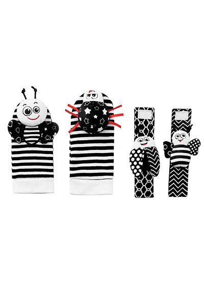 Choice 4pcs  1168 Foot Finders & Wrist Rattles for Infants Toys Black and White Sensory Toys Baby Essential