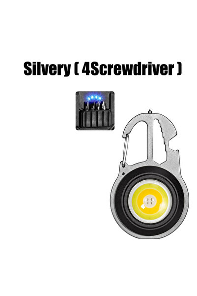 Choice (فضي)W5137 مصباح يدوي LED صغير قابل لإعادة الشحن مزود بحلقة مفاتيح ومف...