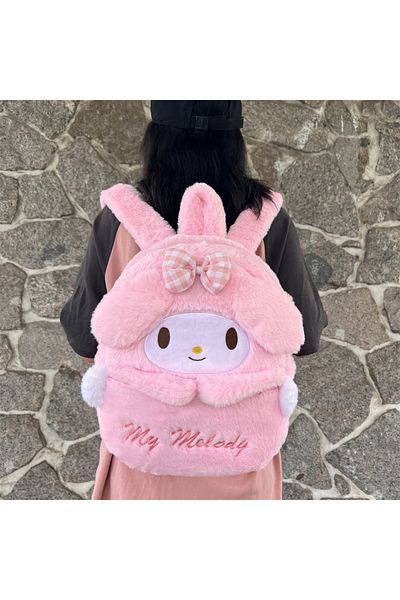 Choice 37x10x31cm Melody A New Sanrio Cartoon Lovely Plush Backpack Cinnamoroll Kuromi Girl Heart Large Cap