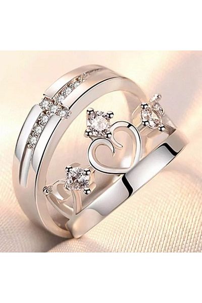 Choice خواتم زوجية فاخرة من الزركون قابلة للتغيير الحجم RI23Y0298 للنساء والرجال بتصميم تاج رائع على شكل زهرة وعد