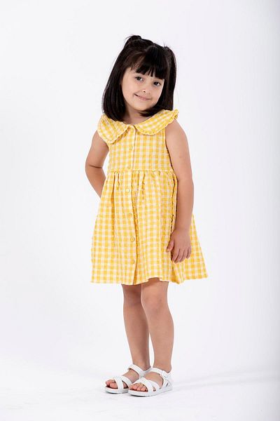 zepkids Baby Collar Zero Sleeve Button Yellow Color Girl's Dress