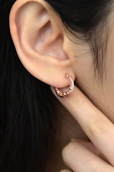 Papatya Silver 925 Ayar Gümüş Rose Kaplama Sonsuzluk Desenli Halka Kadın Küpe