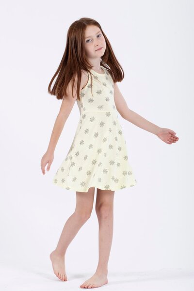 zepkids Yuvarlak Yaka Sıfır Kol Güneş Metraj - Sarı Renk Kız Çocuk Elbıse