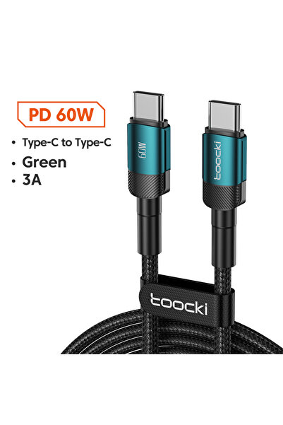 Toocki كابل 2 متر 60 واط من النوع C إلى C أخضر 100 واط من النوع C إلى USB C، شحن سريع PD 3.0 4.0، شحن سريع من النوع C
