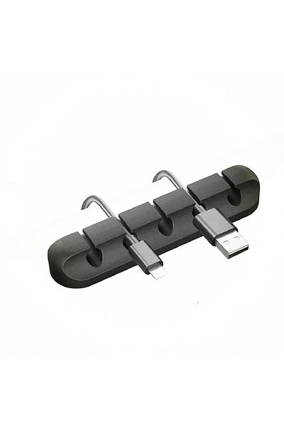 Choice منظم كابل USB من السيليكون الأسود بخمسة فتحات، لفاف الكابل، مشابك إدارة سطح المكتب، حامل الكابل F