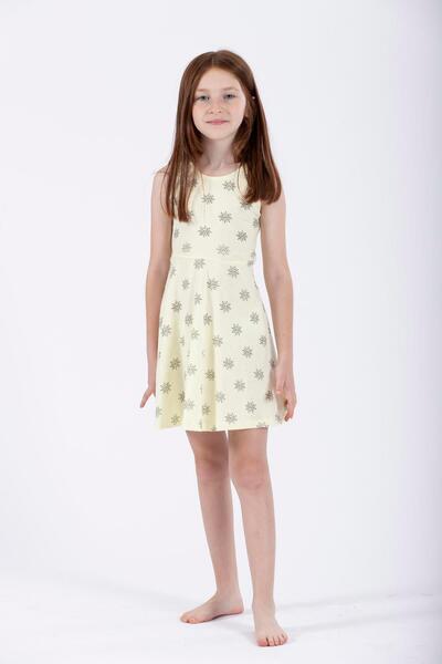 zepkids Yuvarlak Yaka Sıfır Kol Güneş Metraj - Sarı Renk Kız Çocuk Elbıse