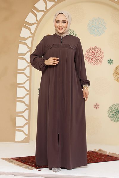 Neva Style عباية حجاب من فرو المنك بسحاب 45295V