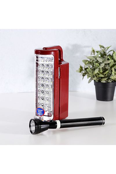 Geepas Rechargeable LED Lantern & 1Pc Torch | Emergency Lantern with Light Dimmer Function
