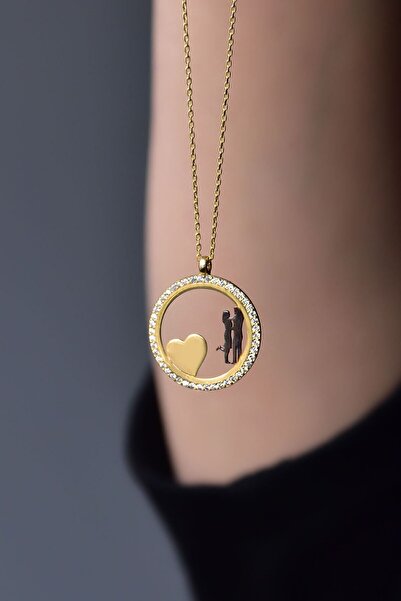 Papatya Silver 925 Ayar Gümüş Altın Kaplama Kalpli Aşk Çemberi Kolye