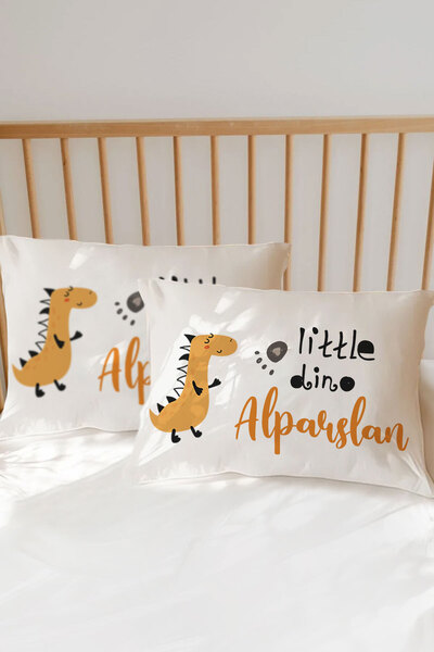 Homamia İsme Özel Baskılı %100 Pamuk Bebek Yastık Kılıfı Dinazor