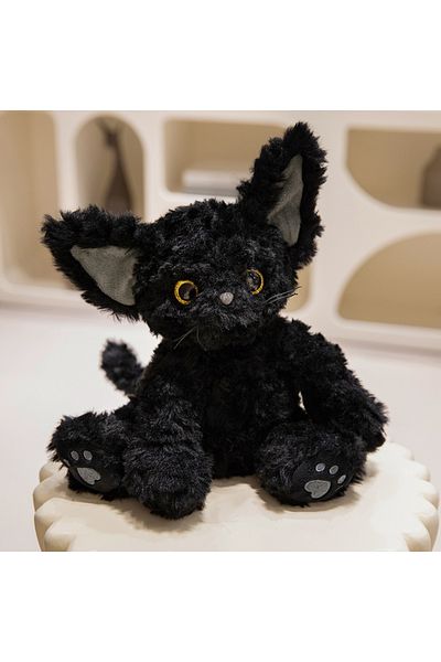 Choice B-30cm Cute Black Cat Plush Toy Throw Pillow Khaki Curly KUKI Black Cat Long Hair Doll Stuffed Anima