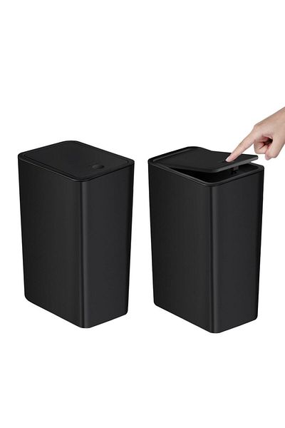 Choice 10l 2 Pack Black Bathroom Trash Can-10l Small Garbage Can With Press Top Lid For Toilet,bedroom,livi