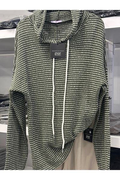 mor butik Purple Butik Women's Knitted Hooded Khaki Sweat