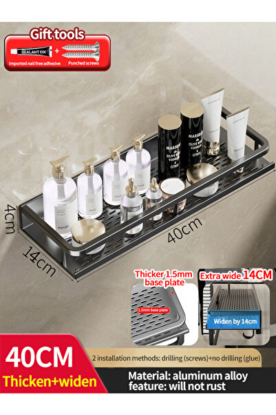 Choice رف حمام أعرض أسود 40 سم رف حمام مساحة مرحاض رف معلق من الألومنيوم منظم...