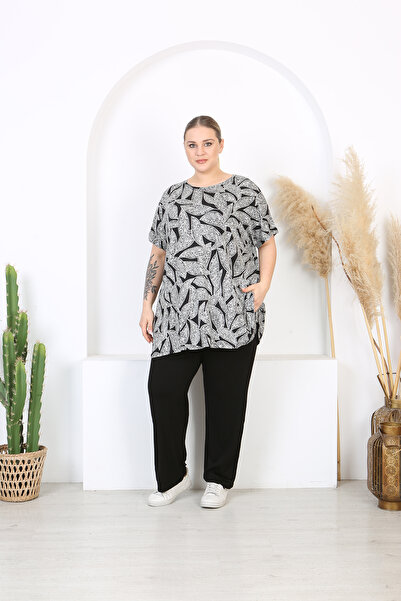 XL Modam Women's Lycra Black Patterned Suit