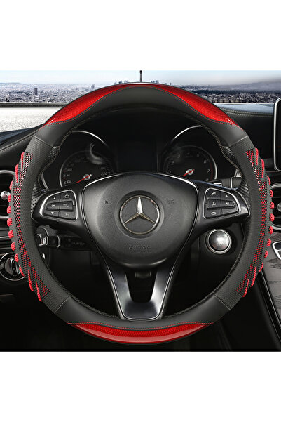 Choice غطاء عجلة القيادة الأحمر ثلاثي الأبعاد على شكل قرص العسل غطاء جلدي متي...