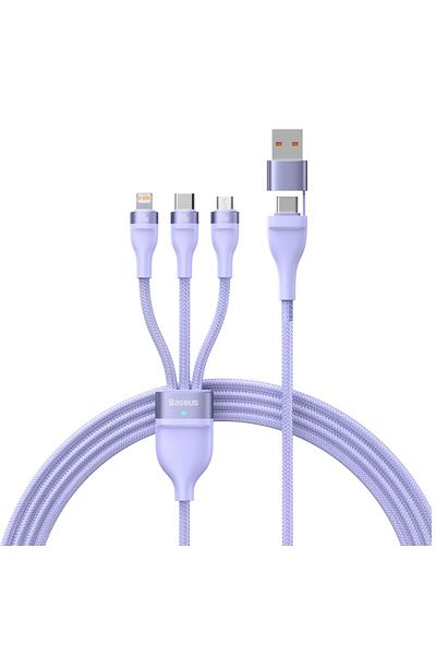 Baseus 1.2m Purple 3 In 1 Usb Type C Cable For Iphone 15 14 13 12 Pro Charger Cable 100w Micro Usb T