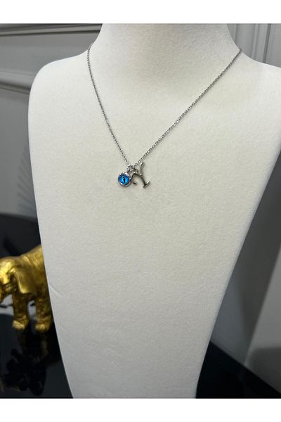 Store Letter Necklace - Letter with Evil Eye Beads and Steel Chain