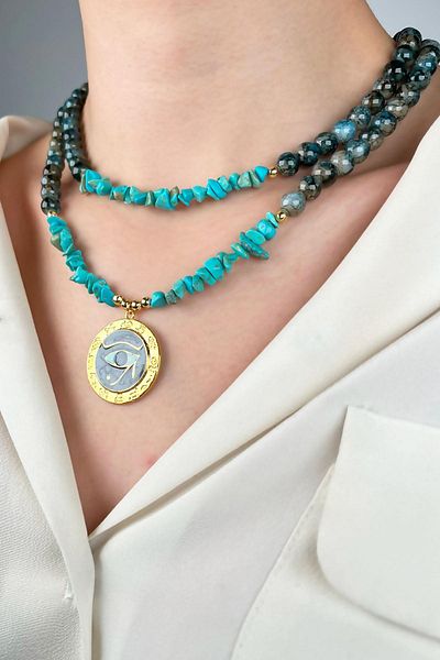 Sose Moda Eye of Ra Natural Broken Stone Glass Bead Necklace - Smoked
