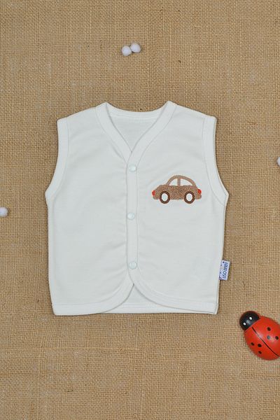 BAVVİER 100% Cotton, Car Embroidered, Snap Button Baby Vest