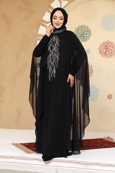 Neva Style Poncho Detailed Black Hijab Abaya 25914S