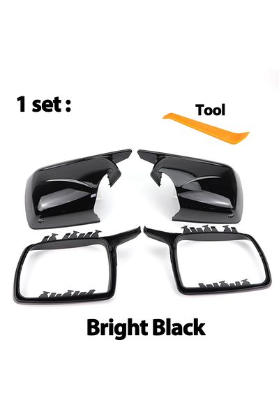 Choice Bright Black 2pcs 2024 New M Look Mirror Covers for BMW X5 E53 1999-2006 Glossy Black Rearview Side